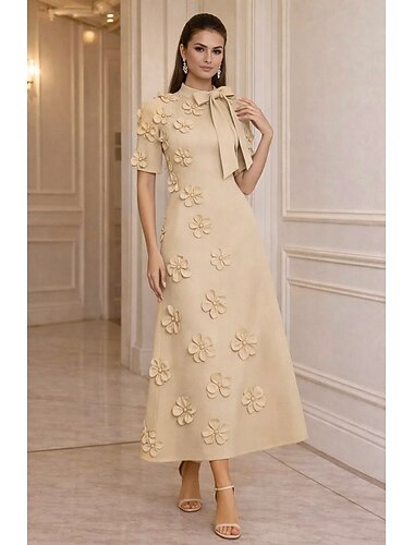  A-linja Nilkkapituinen Cocktailmekot Tyylikäs Lyhythihainen Pilka kaula Puutarhajuhlat Häät Stretch Crepe kanssa 3D-kukat