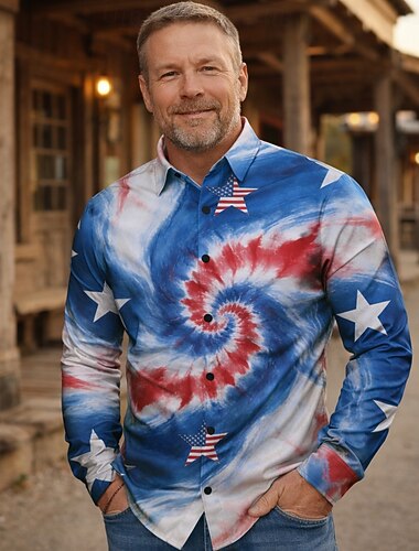  250° anniversario USA Retrò Vintage Anni '70 Camicia Camicia Aloha Lunghe Hippie Geometrico Etnico Costume Per uomo Mascherata 4 Luglio Feste Giorno dell'Indipendenza Adulti Camicia