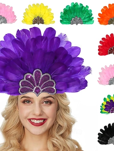  karneval 2026 rio karneval samba tilbehør flerfarget fjær karneval hodeplagg brasil festival forestilling kostyme