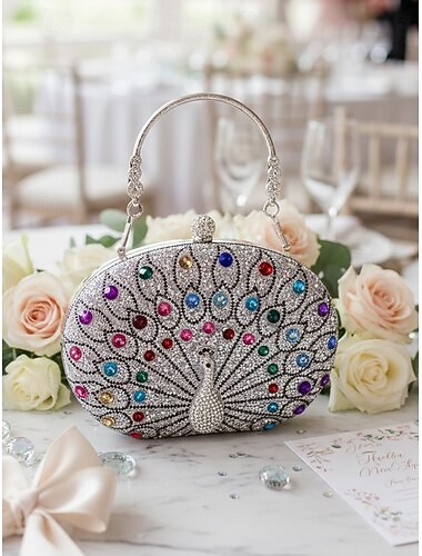  Dames clutch met strass-pauwmotief – luxe avondtas met kristallen versieringen voor gala's, banketten en bruiloftsgasten