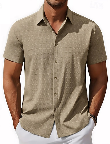  Herren Hemd Freizeithemd Knopfhemd Schwarz Weiß Kaki Kurzarm Einfach Hemdkragen Lässig Täglich Jacquard Bekleidung Elegant Mode Lässig