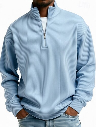  Herren Cordhemd Poloshirts Outdoor Lässig Viertelreißverschluss Langarm Mode Modern Einfarbig Frühling & Herbst Standard Passform Wein Schwarz Armeegrün Marinenblau Grün Khaki Cordhemd