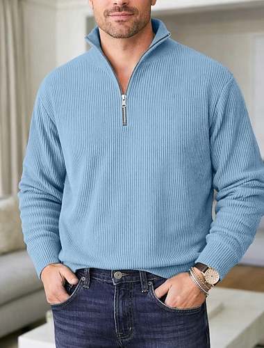  Herren Cordhemd Textur Lässig Urlaub Viertelreißverschluss Langarm Mode Basic Einfarbig Einfach Reißverschluss Herbst Winter Frühling & Herbst Normale Passform Wein Schwarz Dunkelgrün Kaki Dunkelblau