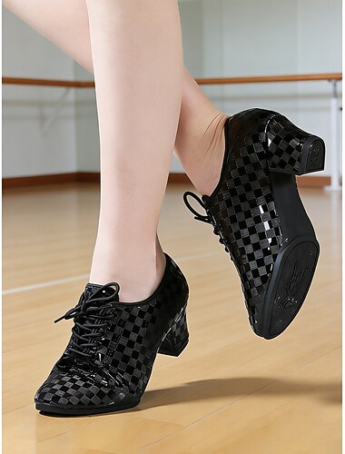  scarpe da ballo professionali da donna in tessuto nero con lacci, tacco basso e blocco, da sala da ballo &scarpe da allenamento latino per l'allenamento in studio