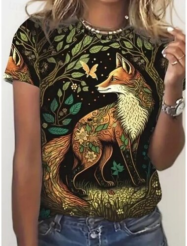  Dames T-shirt Afdrukken Grafisch dier Vintage Stijlvol Klassiek Korte mouw Strakke ronde hals Ronde hals Normale tops Dagelijks Weekend Zwart Wit Regenboog Zomer Lente Herfst Winter