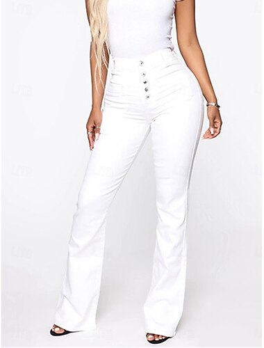  Mujer Vaqueros Fresco Chinos Elegante Vacaciones Vintage Longitud total Alta cintura Plano Retazos Bolsillo Confortable Transpirable Rígido Diario Hogar Exterior Negro Blanco Azul Oscuro Azul Claro