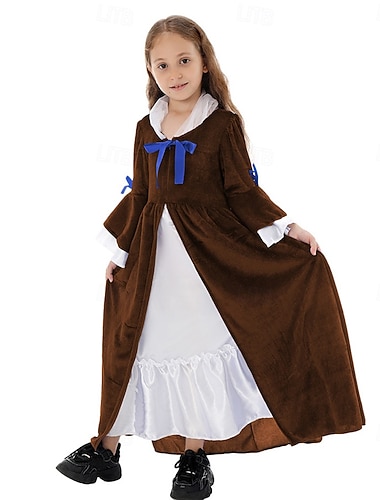  250e jubileum VS 19e eeuw jaren 1800 Prairiejurk Lange Mouwen Pionier Meisje Koloniaal Pionier Onafhankelijkheidsoorlog Kostuum Voor meisjes Halloween Carnaval Schoolfeest aankleden Historische