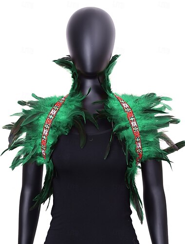  Karneval 2026 Rio Karneval Samba Tilbehør Kvinne Grønn Fjær Capesjal med Brodert Bånd Brasil Festival Danse Kostyme