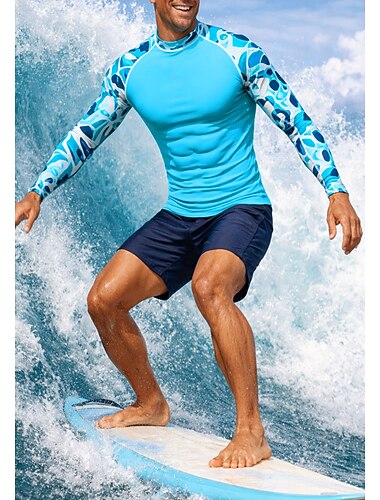  Voor heren Standaard Uitslagbescherming Zwemshirt Geometrisch Abstract Kleurblokkering UPF50+ UV-Bescherming Sneldrogend Lange mouw Zwemkleding Uitslagbescherming Surfen Kanoën Strand Zomer