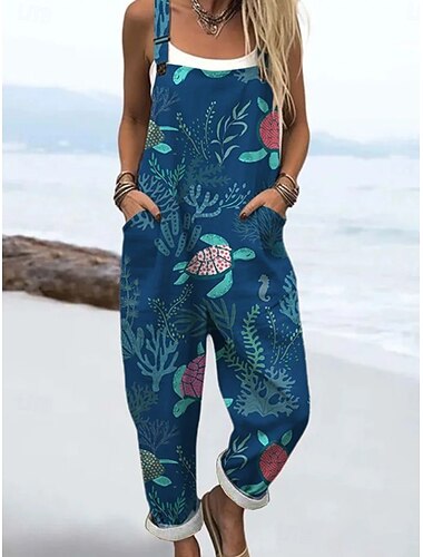  Dames Al met al Actief Bloemig Mouwloos Mouwloos Recht Vierkante hals Zak Afdrukken Dagelijks Vakantie Ruim Passend blauw Wit Geel Zomer