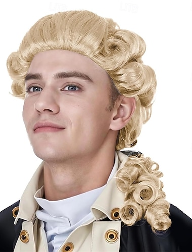  Perruques coloniales pour hommes avocat longues ondulées bouclées costumes historiques de Washington pour cosplay
