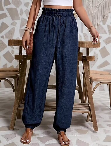  Dam Joggare Långbyxor Casual byxor Semester Mode Ledigt Fullängd Hög midja Slät Snörning Ficka Elastisk midja Komfort Lättvikt Mjuk Oelastisk Utomhus Gata Helgdag Blå Svart Rubinrött Grön Sommar Vår