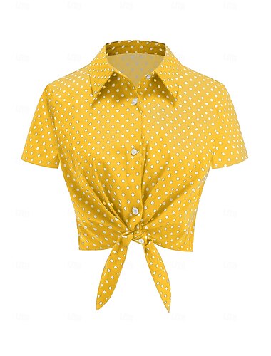 Années 1950 Rétro Vintage Crop Top Chemise Manches courtes À pois Déguisement Femmes Mascarade Événement / Fête Enterrement de Vie de Jeune Fille Festival Adulte Haut Printemps & Été