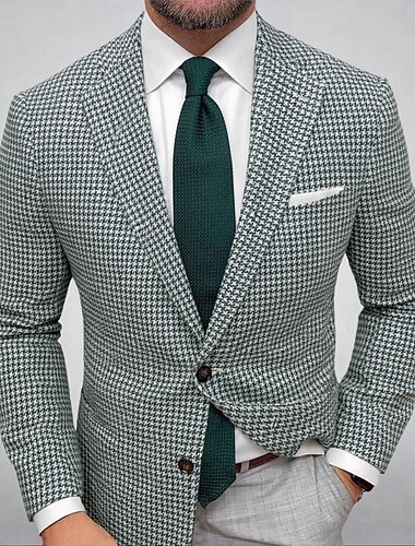  Voor heren Blazerjack Sportjas Sluiting kraag Buiten Casual Pied-de-poule Ruudullinen Zwart Geel Lichtgroen Getailleerd Enkele rij knopen met twee knopen