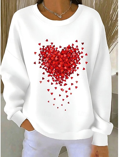  Damen Pullover Druck Herz Grafik Warm Klassisch Lässig Langarm Rundhalsausschnitt Normale Oberteile Lässig Heim Straße Blau Schwarz Weiß Rosa Beige Frühling Herbst Winter