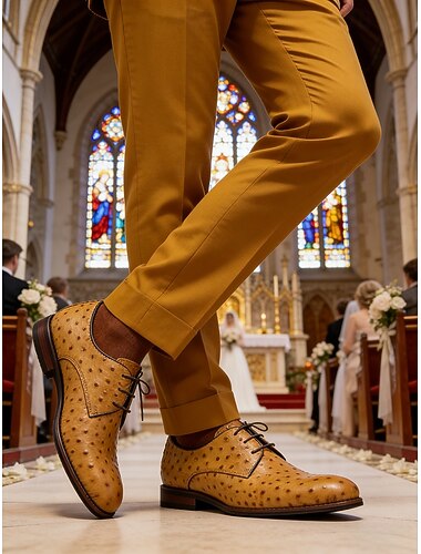  Herrskor i brunt läder med munkrem, krokodilpräglad ovandel, klassisk elegant stil för bröllop, formella evenemang och kyrka