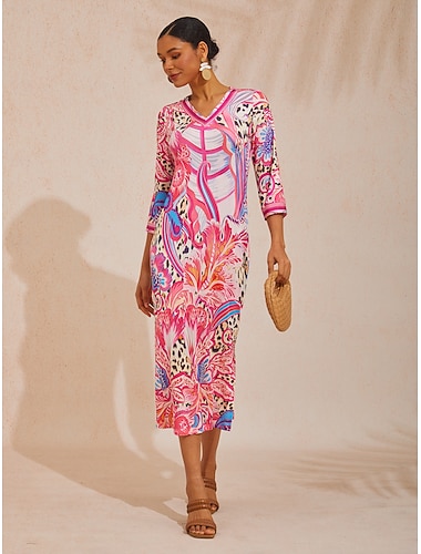  blush&beast abstraktes rosa Paisley Stretchkleid