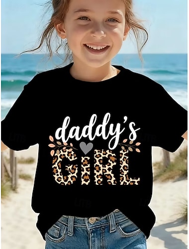  Ragazze 3D Grafico Lettera Maglietta Manica Corta Stampa 3D Estate Primavera Sport Moda Streetwear Bambini 4-12 Anni Girocollo Casuale Quotidiano All'aperto Vestibilità regolare