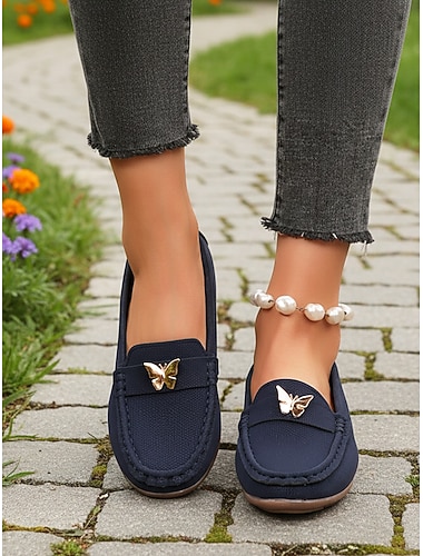  Damen Marineblaue Slip-On Mokassin Loafers mit Schmetterlingsakzent – Leichte bequeme lässige Flatschuhe perfekt für den Alltag Gehen Reisen Arbeit  Wochenendoutfits