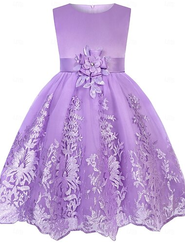  Barn Flickor Festklänning Ensfärgat Ärmlös Kortärmad Speciellt Tillfälle Prinsessa Polyester Festklänning Sommar Vår Barn Purpur