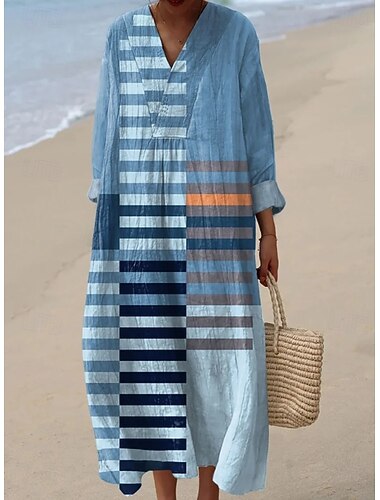  Női Maxiruha Váltó ruha Nyári ruha Szabadság Alkalmi Tengerpart Alkalmi Laza öltözet Grafika Mértani Absztrakt Hosszú ujj V-alakú Medence Világoszöld Rubin Nyár Tavasz