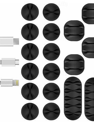  18 pezzi di organizer per cavi telefonici adesivi neri, clip per la gestione dei cavi, per comodini, scrivanie, uffici o mouse