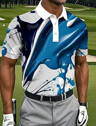  Herre Golf Splash blekk Sports poloskjorter Kortermet Poloskjorter Skjorter med krage Fritid treningsklær Knapper Vår sommer Blå Gul Lilla