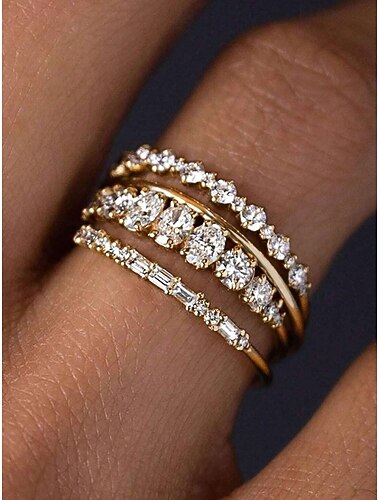  Dámská sada prstenů z lehké slitiny, zlaté a stříbrné zirkony, elegantní minimalistický styl pro nevěsty, svatební obřady, zásnuby a každodenní nošení