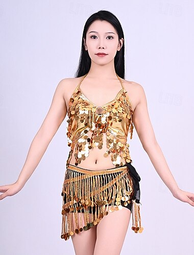  Samba Dancewear Zilveren Sequin Franje Top  Iriserende Rok Buikdans Set Performancenkostuum
