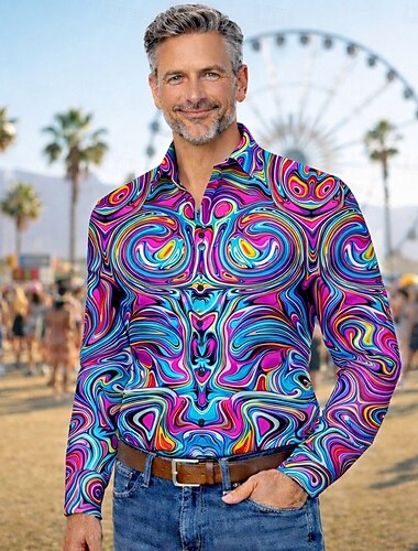  Retrò Vintage Anni '70 Camicia Camicia Aloha Lunghe Hippie Costume Per uomo Mascherata Festival Musicale Feste Abbigliamento quotidiano Adulti Camicia