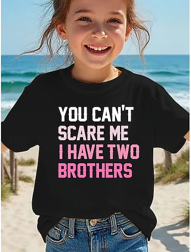  100 % bomull Barn Flickor Svart Grafisk Bokstav T-shirt Rund hals Kortärmad Semester Sport & Utomhus Vardag Sport Mode Ledigt Tryck Sommar