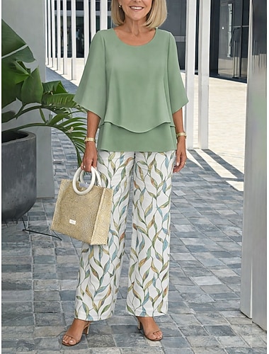  Damen Hosen-Sets Kurzarm Halbarm Schmetterling Rundhals Blumen Grafik Elegant Urlaub Lässig Täglich Schwarz Orange Grün Frühling & Sommer Normale Passform Lässiger Schnitt