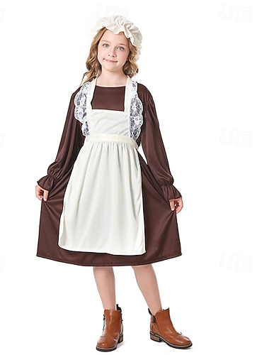  250º Aniversário EUA século 19 década de 1800 Vestido Pradaria Manga Comprida Pioneiro Fantasia Unisexo Dia Das Bruxas Carnaval Vestir-se para eventos escolares Reconstituição histórica Crianças