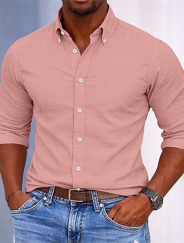  Herre Skjorte Dresskjorter Skjorte med knapper عادي Daglig Virksomhet Lys Rosa Hvit Gul Navyblå Langermet Aftæpning Vår Alle årstider Klær Lapper