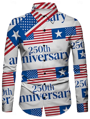  250-årsjubileum i USA Retro / vintage 1970erne قميص Aloha skjorte Lange Ermer Hippie Geometrisk Etnisk Kostyme Herre Maskerade 4. juli Fest Uavhengighetsdagen Voksne Trøye