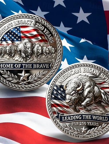  Moeda do 250º Aniversário dos Estados Unidos Legado da América 250 Anos Moeda Desafio de Metal Moeda Comemorativa do Espírito do Bisonte Americano Colecionável Patriótico dos EUA 1776–2026