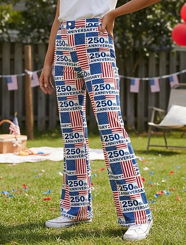  250-jähriges Jubiläum USA Retro Vintage 1970er Hose Hose mit weitem Bein Hippie Disco Hohe Taille Kostüm Damen Maskerade 4. Juli Unabhängigkeitstag Erwachsene Hose