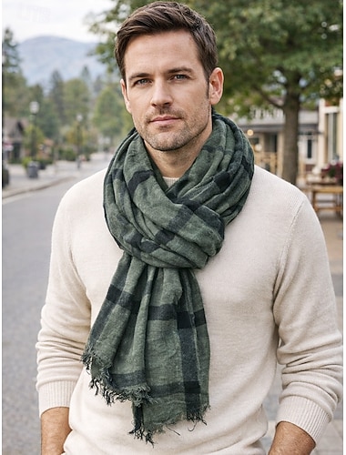  Miesten puuvillainen pellavainen ruudullinen huivi – useita värejä, kevyt ja hengittävä – täydellinen rentoon arkikäyttöön