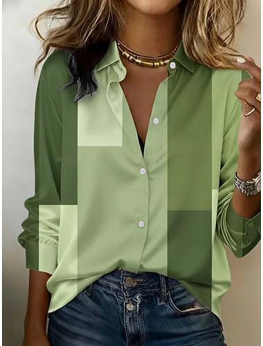  Dame Skjorte Grafisk Geometrisk Fargeblokk Årgang Stilfull Moderne Langermet Skjortekrage Vanlige topper Daglig Ferie Lys Lilla Oransje Grønn Sommer Vår