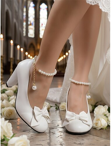  Rosa pumps med høy hæl i kunstskinn til dame – sløyfedetaljer med perle-ankelkjede, elegant stil for bryllup, fester og spesielle anledninger