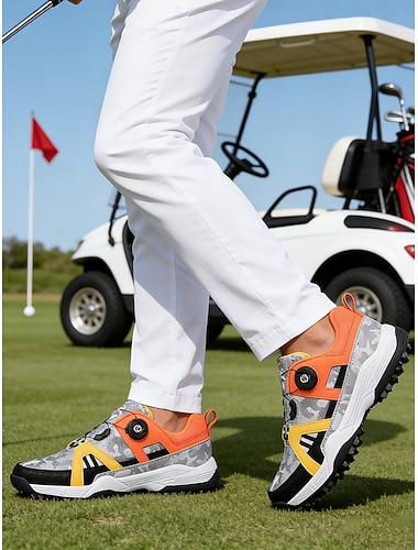  Herre oransje og svarte atletiske joggesko, lette, komfortable passform, stilige bryllupssko for aktiv brudgom