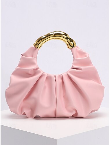  Női műbőr fodros kézitáska arany fogantyúval, elegáns minimalista stílus, többszínű opciók, sikkes estélyi táska esküvői vendégeknek, koktélpartiknak és hivatalos eseményeknek