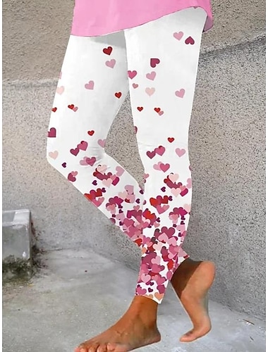  Damen Leggings Urlaub Vintage Ethno-Stil Volle Länge Hohe TaillePantsValentinstag Herz Grafik Weich Bequem Dehnbar Täglich Heim Outdoor Schwarz Weiß Sommer Frühling Herbst Winter Schmale Passform