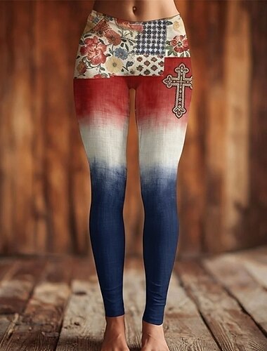  Onafhankelijkheidsdag Patriotische Dames Leggings Vakantie Vintage Etnische Stijl Volledige Lengte Hoge Taille PantsGrafische Vlag 3D Print Comfort Sneldrogend Ademend Rekbaar Dagelijkse Thuis