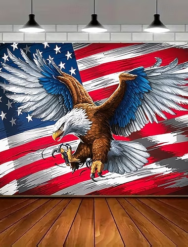  Wandteppich zum 250. Jahrestag der USA: Ein hochfliegender Weißkopfseeadler vor amerikanischem Flaggenhintergrund – eine farbenfrohe, patriotische Wanddekoration für die Feierlichkeiten zum Unabhängigkeitstag am 4. Juli.