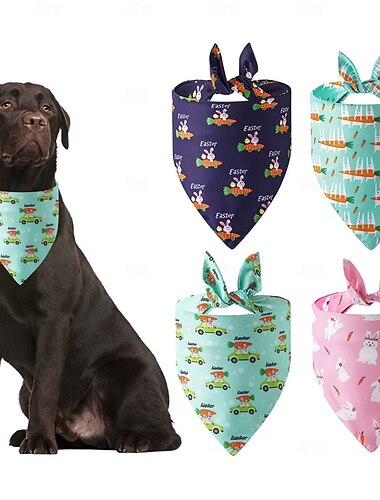  Lenço de pescoço para animais de estimação com estampa de coelho de desenho animado, bandana estilo babador para a Páscoa, com estampa de gato, toalha de saliva, lenço triangular para cachorro, para