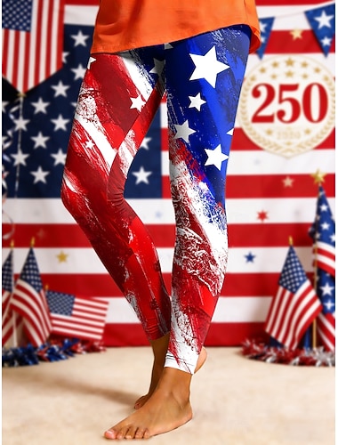  Dia da Independência Aniversário Americano Patriótico Leggings Femininas Férias Vintage Casual Comprimento Total Cintura Alta Calças Gráficas Bandeira Conforto Macio Confortável Elástico Diário Casa