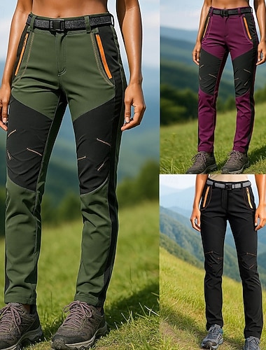  Damskie Spodnie turystyczne Spodnie wodoodporne Spodnie softshell Niejednolita całość Lato Wiosna Jesień Na wolnym powietrzu Regularny Wodoodporny Odporność na wiatr Doły Kieszeń Czarny Ziele