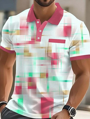  Férfi Geometriai Póló Rövid ujjú Pólóingek Galléros ingek Üzleti alkalmi Szabadtéri Sportruházat Hétköznapi viselet 3D nyomtatás Gombok Tavaszi nyár Medence Rubin Bíbor