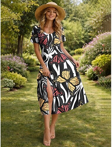  Femmes Robe Midi Robe T-Shirt Robe trapèze Robe d'été Vacances Occasionnel Plage Coupe Ample Fleuri Graphique Manche Courte Col ras du cou Noir Violet Orange Vert Été Printemps